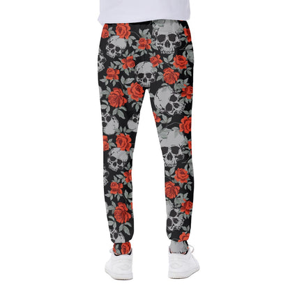 Red Rose Grey Skull Pattern Print Scuba Joggers