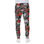 Red Rose Grey Skull Pattern Print Scuba Joggers