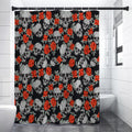 Red Rose Grey Skull Pattern Print Shower Curtain