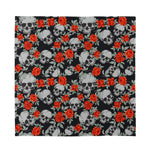 Red Rose Grey Skull Pattern Print Silk Bandana