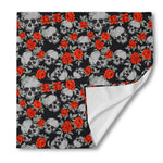Red Rose Grey Skull Pattern Print Silk Bandana