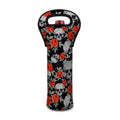 Red Rose Grey Skull Pattern Print Single Neoprene Wine Tote