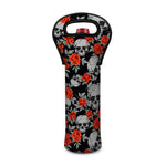 Red Rose Grey Skull Pattern Print Single Neoprene Wine Tote