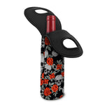 Red Rose Grey Skull Pattern Print Single Neoprene Wine Tote