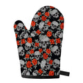 Red Rose Grey Skull Pattern Print Single Oven Mitt