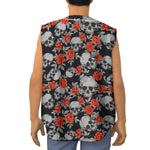 Red Rose Grey Skull Pattern Print Sleeveless Baseball Jersey
