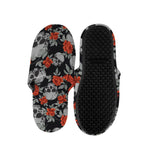Red Rose Grey Skull Pattern Print Slippers