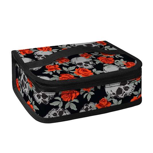 Red Rose Grey Skull Pattern Print Small Lunch Bag