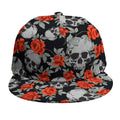 Red Rose Grey Skull Pattern Print Snapback Cap
