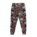 Red Rose Grey Skull Pattern Print Sweatpants