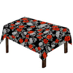 Red Rose Grey Skull Pattern Print Tablecloth