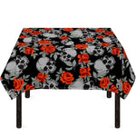Red Rose Grey Skull Pattern Print Tablecloth