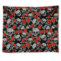 Red Rose Grey Skull Pattern Print Tapestry
