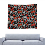 Red Rose Grey Skull Pattern Print Tapestry