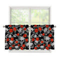 Red Rose Grey Skull Pattern Print Tier Curtains