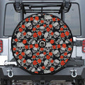 Red Rose Grey Skull Pattern Print Tire Cover With Camera Hole