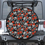 Red Rose Grey Skull Pattern Print Tire Cover With Camera Hole