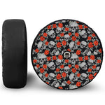 Red Rose Grey Skull Pattern Print Tire Cover With Camera Hole