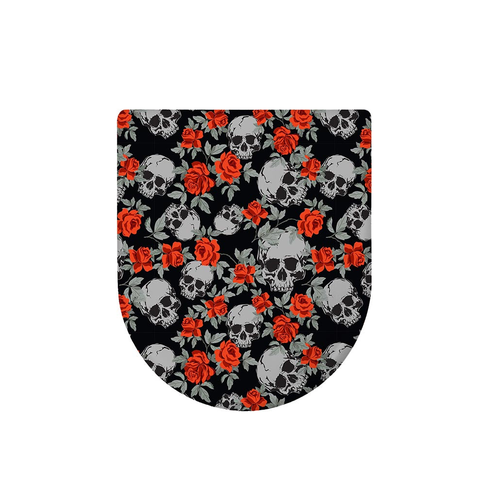 Red Rose Grey Skull Pattern Print Toilet Lid Cover