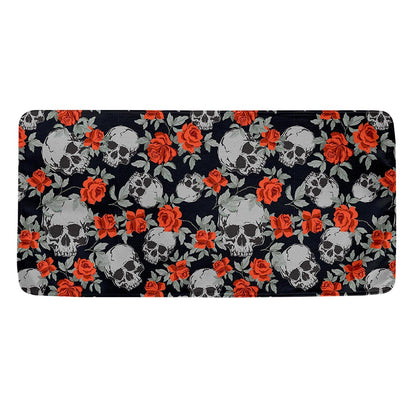 Red Rose Grey Skull Pattern Print Towel