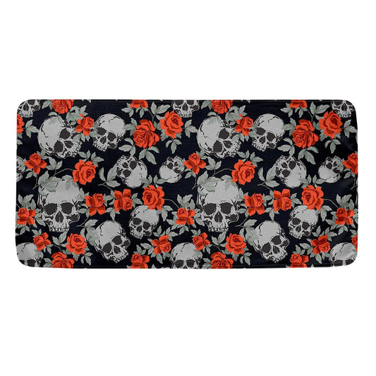 Red Rose Grey Skull Pattern Print Towel