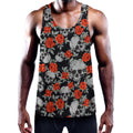 Red Rose Grey Skull Pattern Print Men's Workout Tank Top