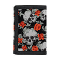 Red Rose Grey Skull Pattern Print Trifold Wallet