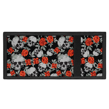 Red Rose Grey Skull Pattern Print Trifold Wallet