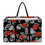 Red Rose Grey Skull Pattern Print Utility Tote Bag