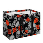 Red Rose Grey Skull Pattern Print Utility Tote Bag