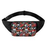 Red Rose Grey Skull Pattern Print Waist Bag