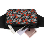 Red Rose Grey Skull Pattern Print Waist Bag