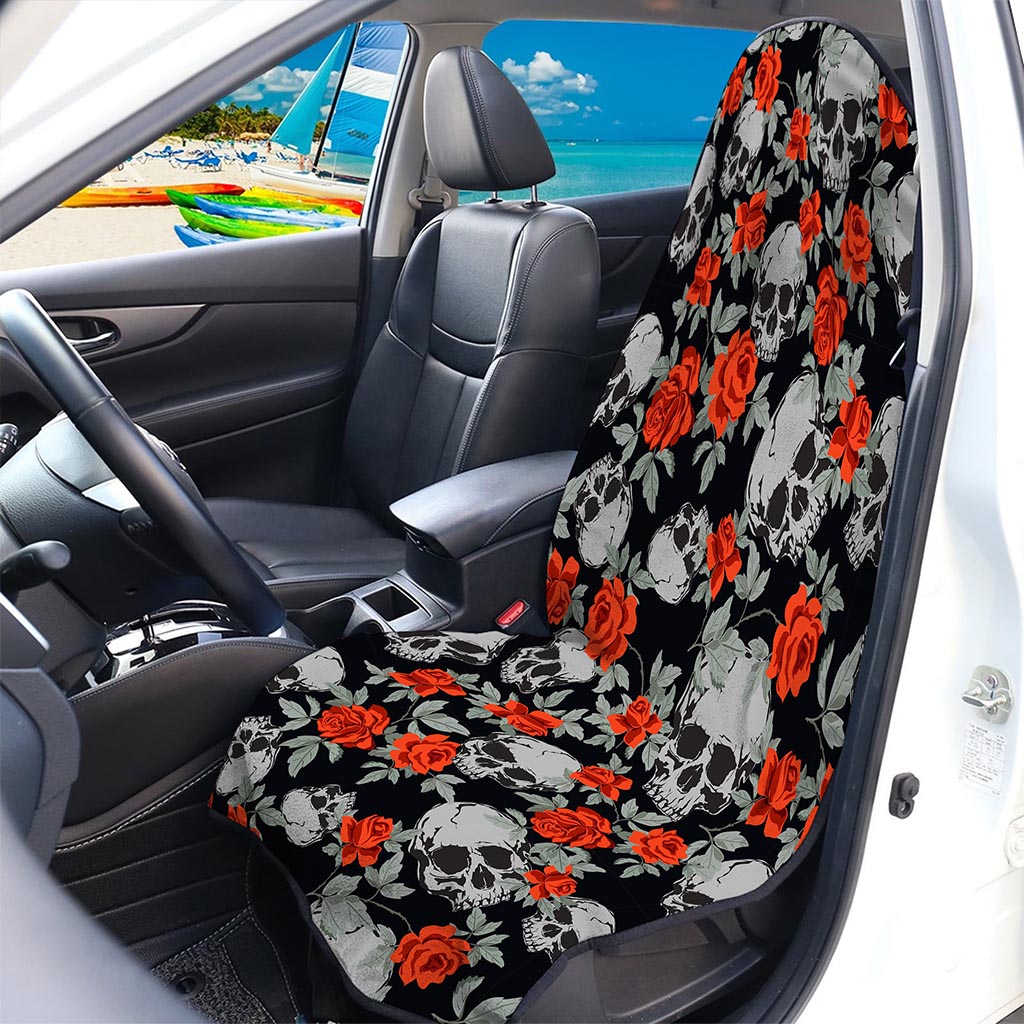 Red Rose Grey Skull Pattern Print Waterproof Car Seat Cover