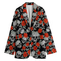 Red Rose Grey Skull Pattern Print Women's Blazer