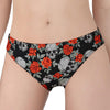 Red Rose Grey Skull Pattern Print Women's Panties