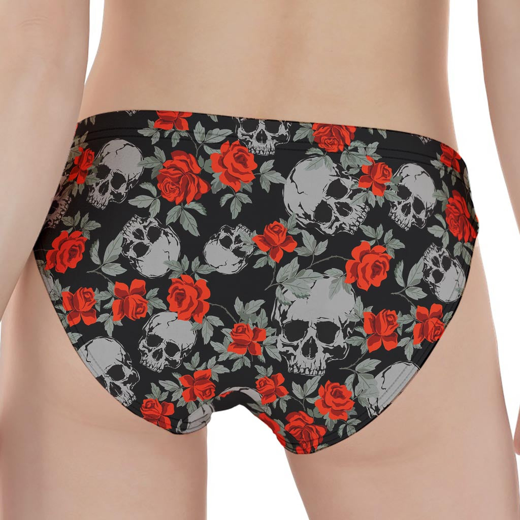 Red Rose Grey Skull Pattern Print Women's Panties