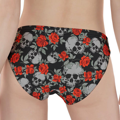 Red Rose Grey Skull Pattern Print Women's Panties