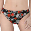 Red Rose Grey Skull Pattern Print Women's Thong