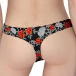 Red Rose Grey Skull Pattern Print Women's Thong