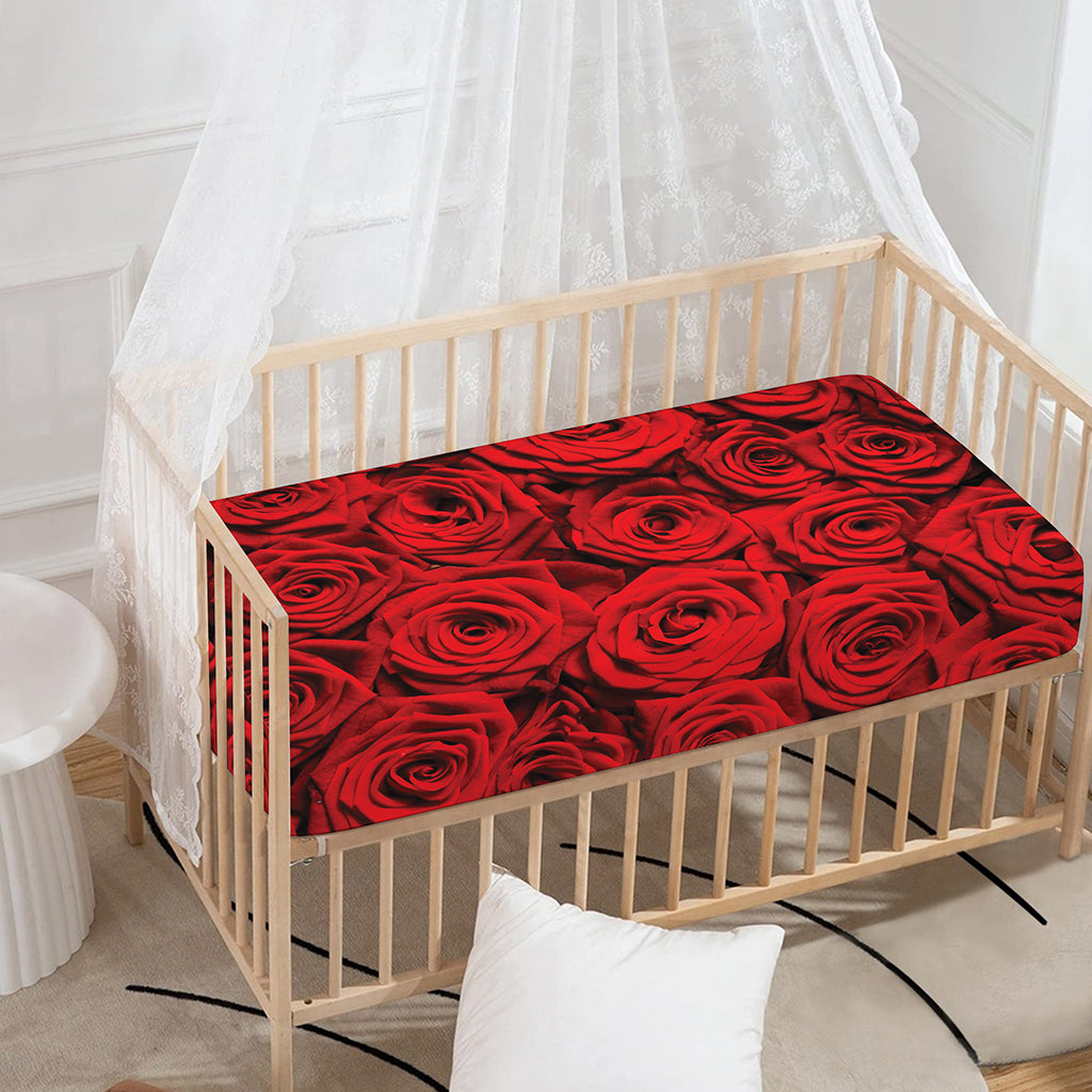 Red Rose Print Baby Crib Sheet