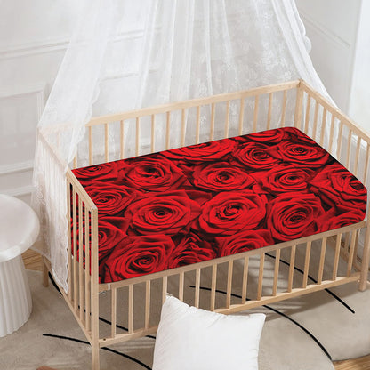 Red Rose Print Baby Crib Sheet