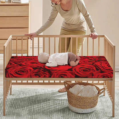 Red Rose Print Baby Crib Sheet