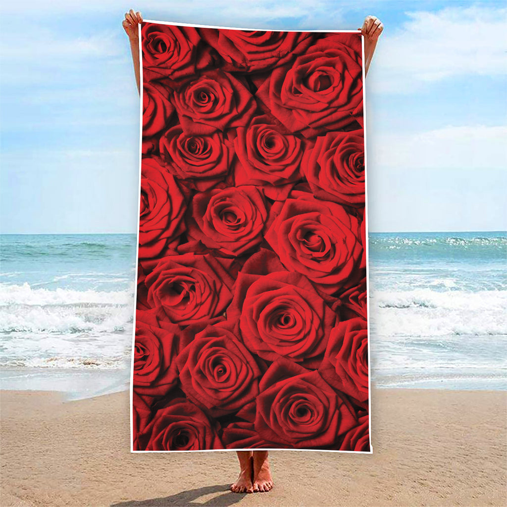 Red Rose Print Beach Towel