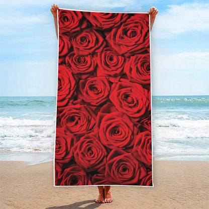 Red Rose Print Beach Towel