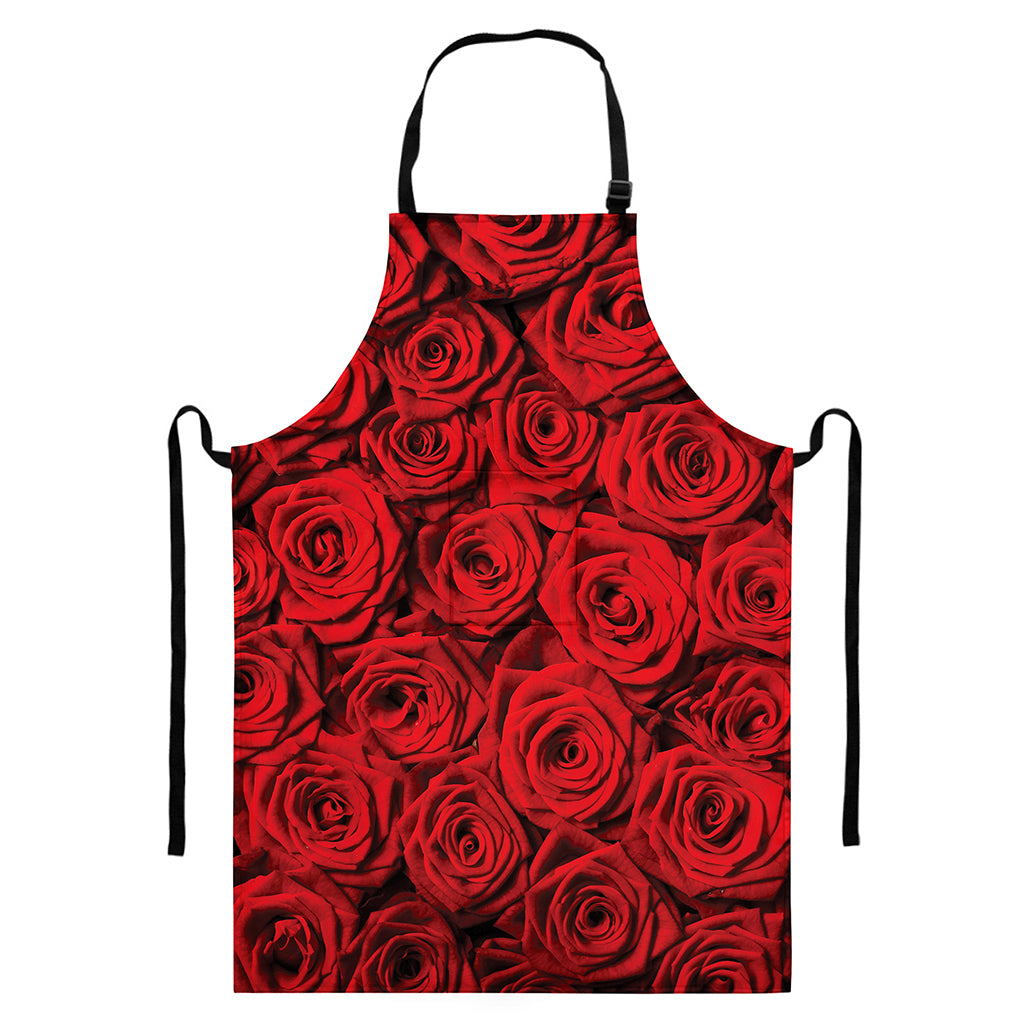 Red Rose Print Bib Apron With Pocket