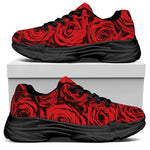 Red Rose Print Black Chunky Shoes