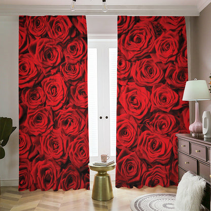 Red Rose Print Blackout Pencil Pleat Curtains