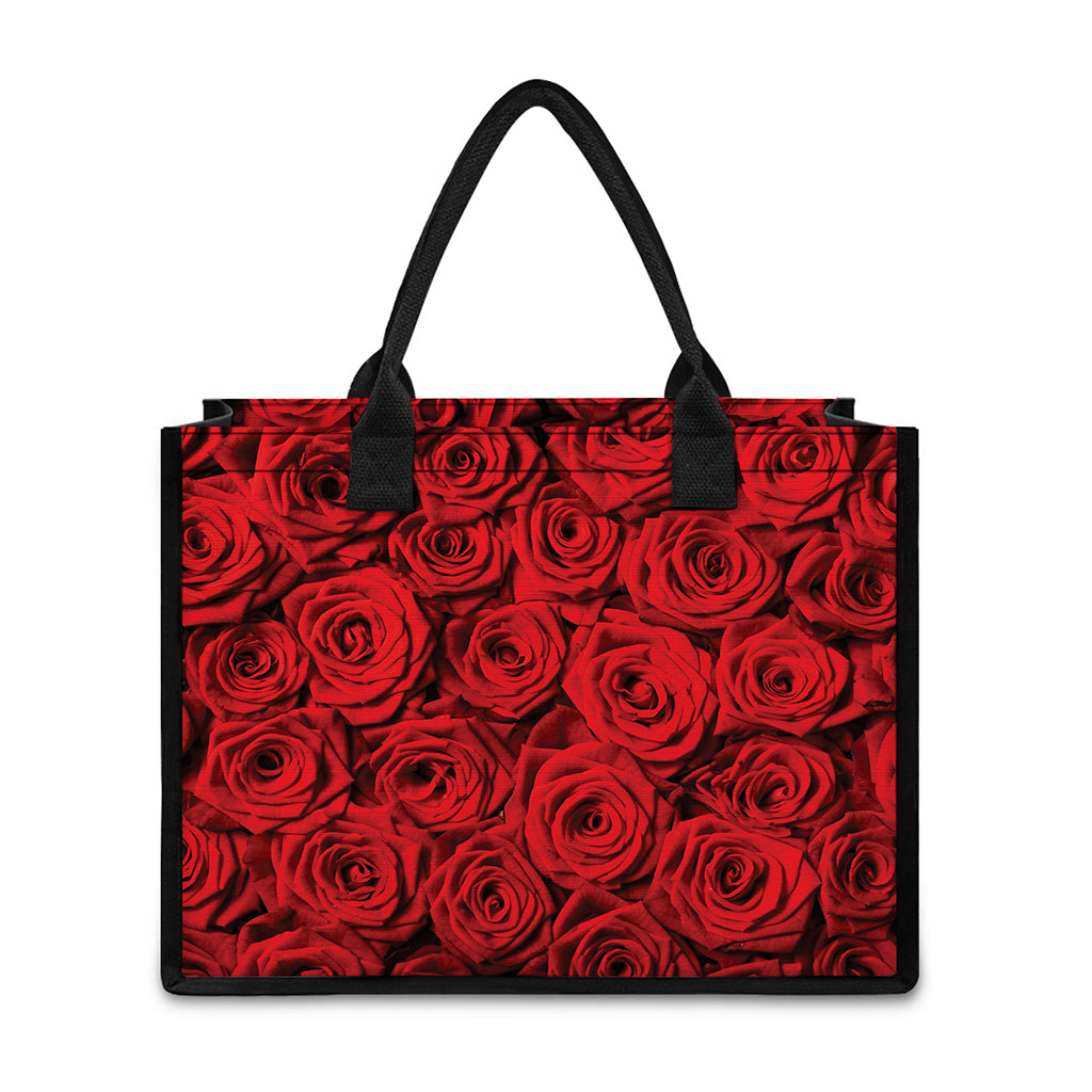 Red Rose Print Canvas Tote Bag