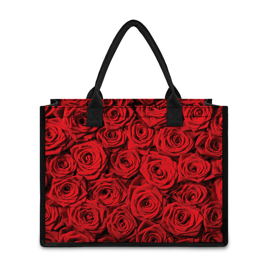 Red Rose Print Canvas Tote Bag