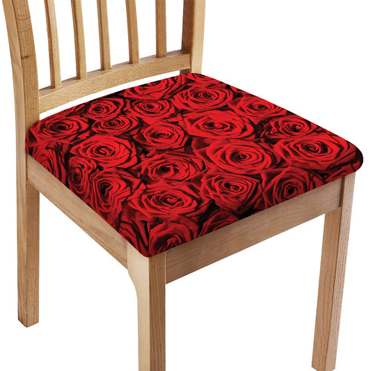 Red Rose Print Chair Cushion Cover
